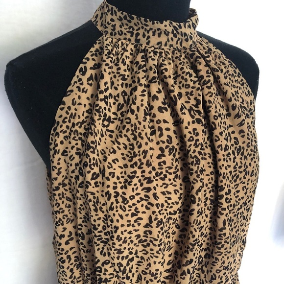 leopard print Halter dress BTFBM Sleeveless, ruffle edge hem, tie at neck Size L - Picture 2 of 10